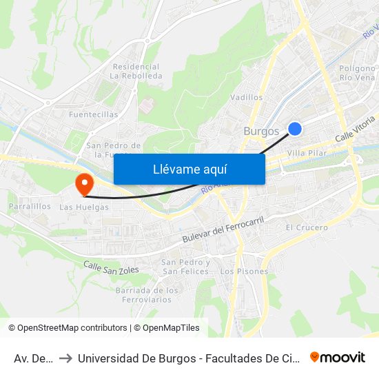 Av. De La Paz 16 to Universidad De Burgos - Facultades De Ciencias De La Salud Y Humanidades Y Comunicación map