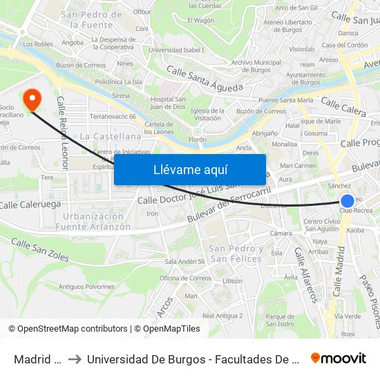 Madrid 27 Alhóndiga to Universidad De Burgos - Facultades De Ciencias De La Salud Y Humanidades Y Comunicación map