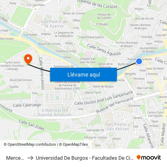 Merced Pza. Vega to Universidad De Burgos - Facultades De Ciencias De La Salud Y Humanidades Y Comunicación map