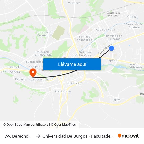 Av. Derechos Humanos Ambulatorio to Universidad De Burgos - Facultades De Ciencias De La Salud Y Humanidades Y Comunicación map