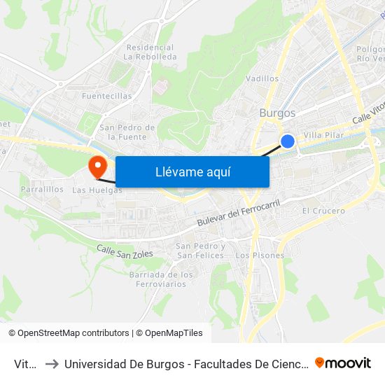 Vitoria 29 to Universidad De Burgos - Facultades De Ciencias De La Salud Y Humanidades Y Comunicación map