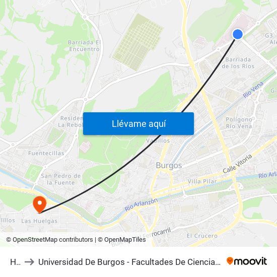 Hubu to Universidad De Burgos - Facultades De Ciencias De La Salud Y Humanidades Y Comunicación map