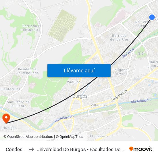 Condesa Mencía 165 to Universidad De Burgos - Facultades De Ciencias De La Salud Y Humanidades Y Comunicación map