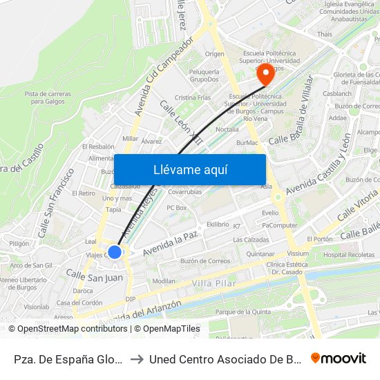 Pza. De España Glorieta to Uned Centro Asociado De Burgos map