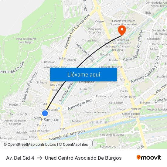 Av. Del Cid 4 to Uned Centro Asociado De Burgos map