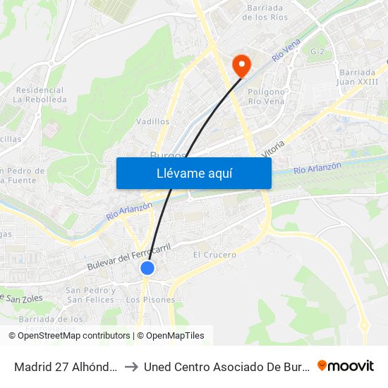 Madrid 27 Alhóndiga to Uned Centro Asociado De Burgos map