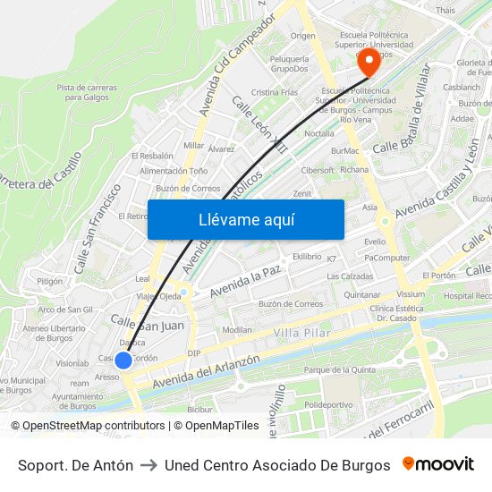 Soport. De Antón to Uned Centro Asociado De Burgos map