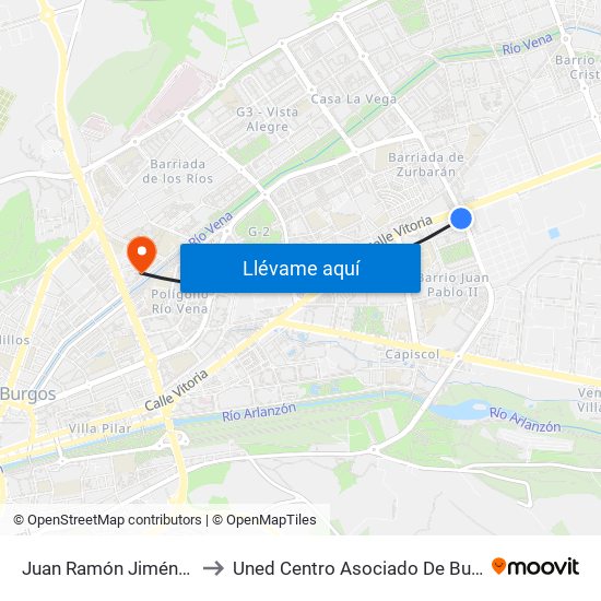 Juan Ramón Jiménez 6 to Uned Centro Asociado De Burgos map