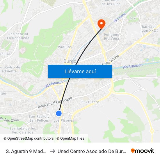 S. Agustín 9 Madrid to Uned Centro Asociado De Burgos map