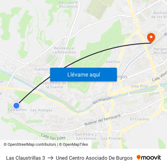 Las Claustrillas 3 to Uned Centro Asociado De Burgos map
