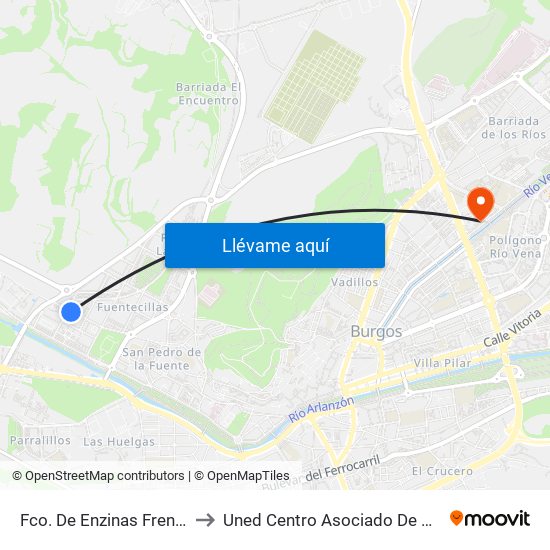Fco. De Enzinas Frente 28 to Uned Centro Asociado De Burgos map