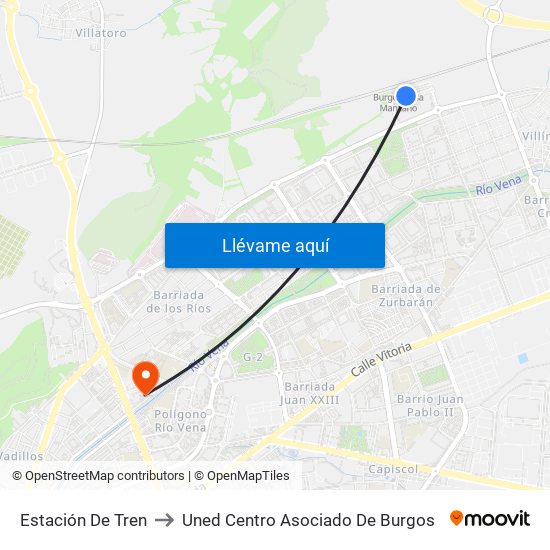 Estación De Tren to Uned Centro Asociado De Burgos map