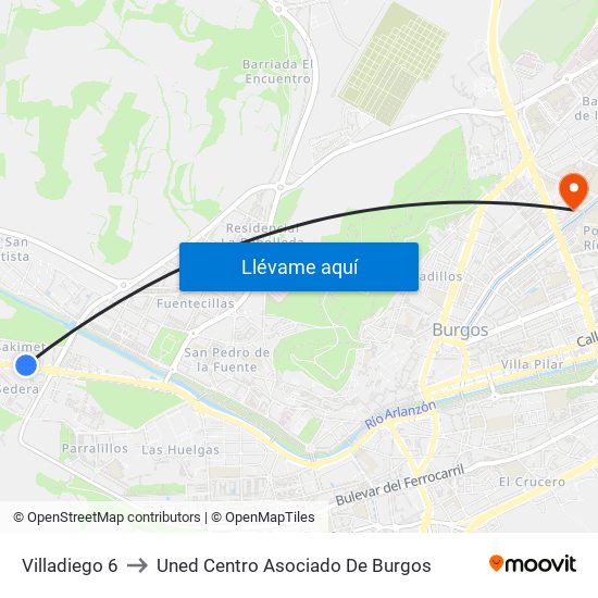 Villadiego 6 to Uned Centro Asociado De Burgos map