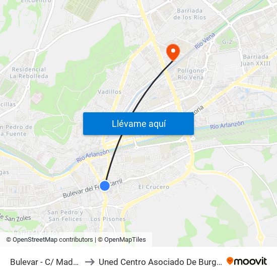 Bulevar - C/ Madrid to Uned Centro Asociado De Burgos map