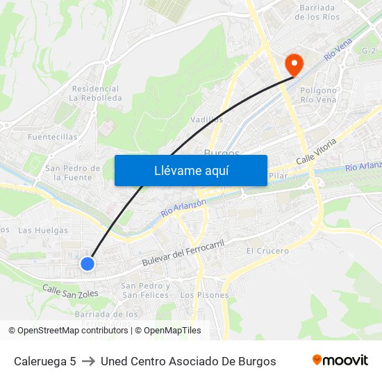 Caleruega 5 to Uned Centro Asociado De Burgos map