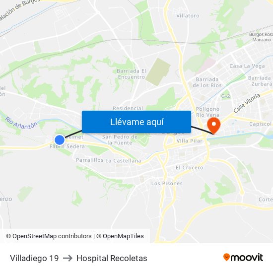 Villadiego 19 to Hospital Recoletas map