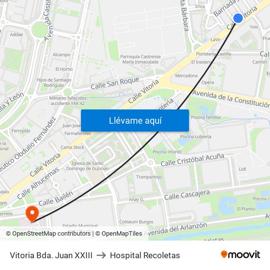 Vitoria Bda. Juan XXIII to Hospital Recoletas map