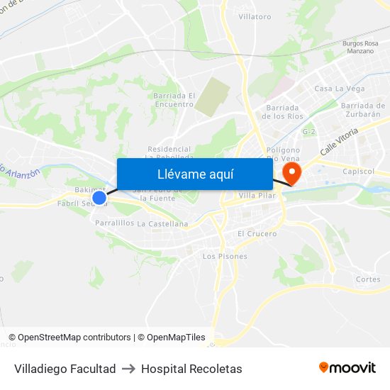 Villadiego Facultad to Hospital Recoletas map