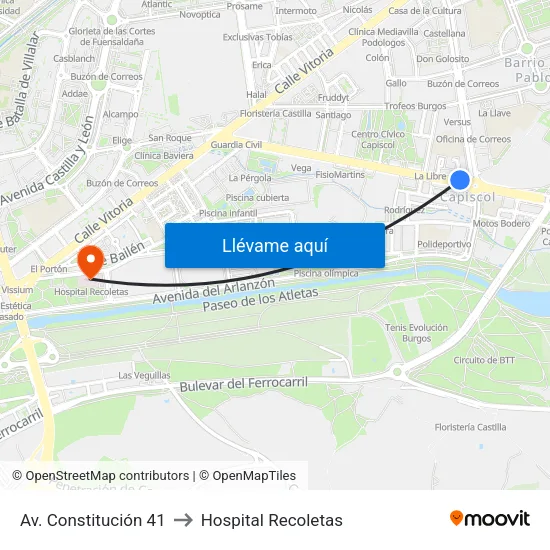 Av. Constitución 41 to Hospital Recoletas map