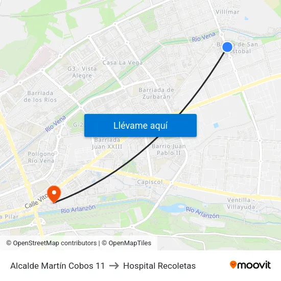 Alcalde Martín Cobos 11 to Hospital Recoletas map