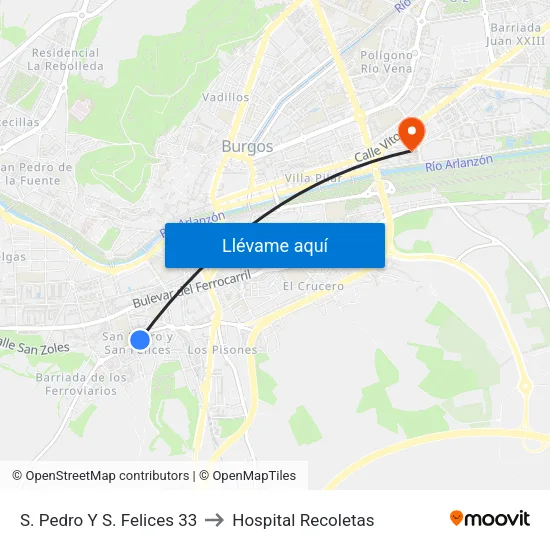 S. Pedro Y S. Felices 33 to Hospital Recoletas map