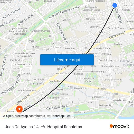 Juan De Ayolas 14 to Hospital Recoletas map