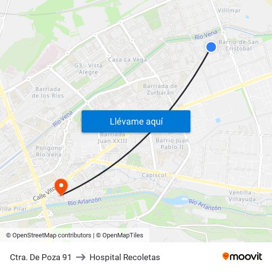 Ctra. De Poza 91 to Hospital Recoletas map