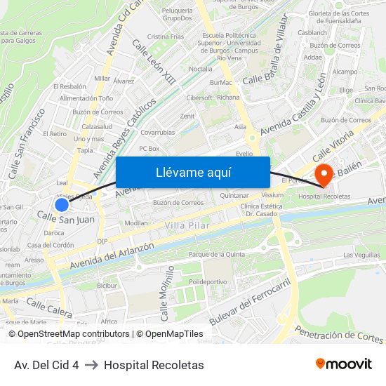 Av. Del Cid 4 to Hospital Recoletas map