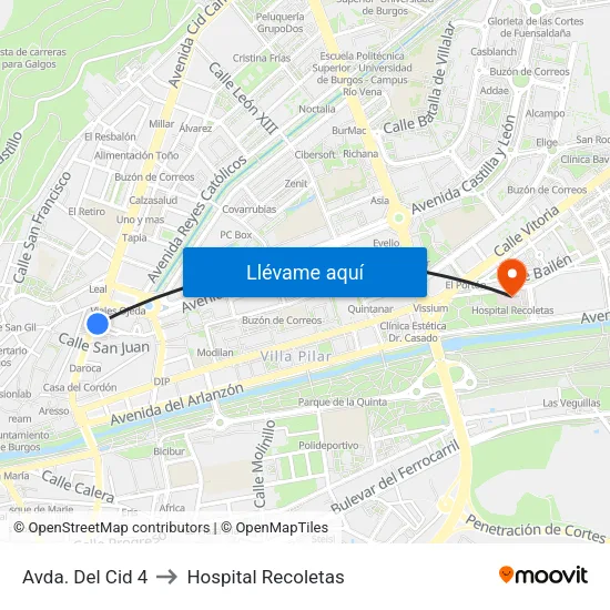 Avda. Del Cid 4 to Hospital Recoletas map