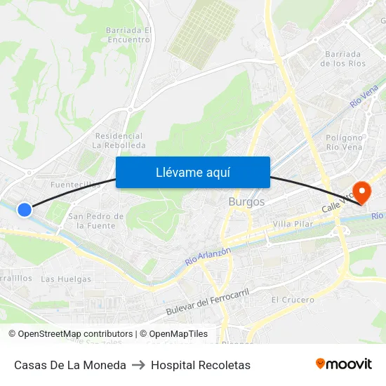 Casas De La Moneda to Hospital Recoletas map