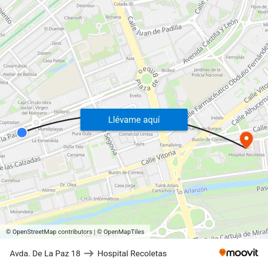 Avda. De La Paz 18 to Hospital Recoletas map