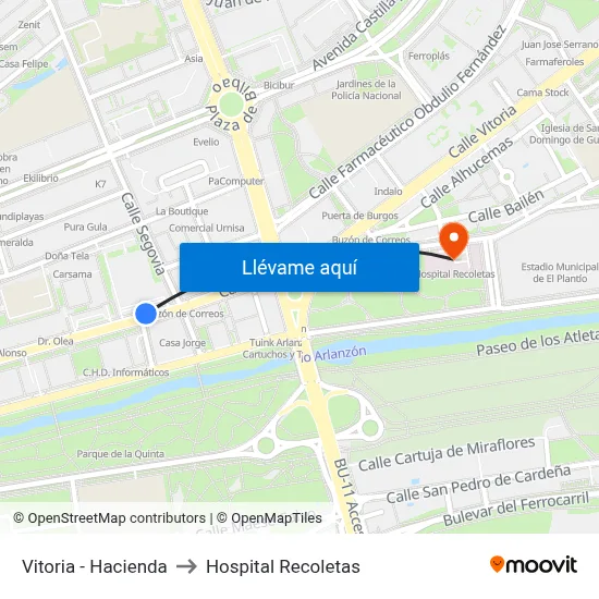 Vitoria - Hacienda to Hospital Recoletas map