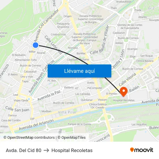 Avda. Del Cid 80 to Hospital Recoletas map