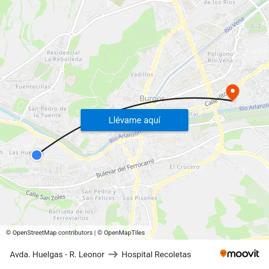 Avda.  Huelgas - R. Leonor to Hospital Recoletas map