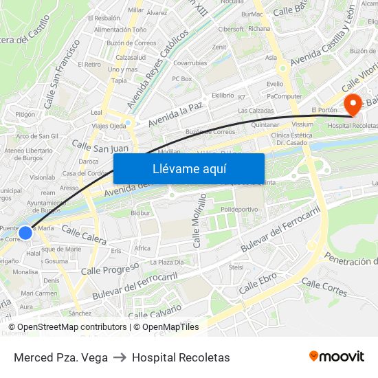Merced Pza. Vega to Hospital Recoletas map