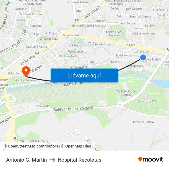 Antonio G. Martín to Hospital Recoletas map