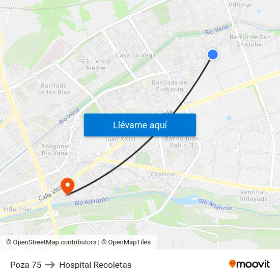Poza 75 to Hospital Recoletas map