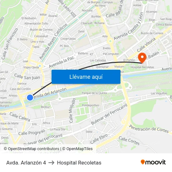 Avda. Arlanzón 4 to Hospital Recoletas map