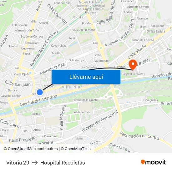 Vitoria 29 to Hospital Recoletas map