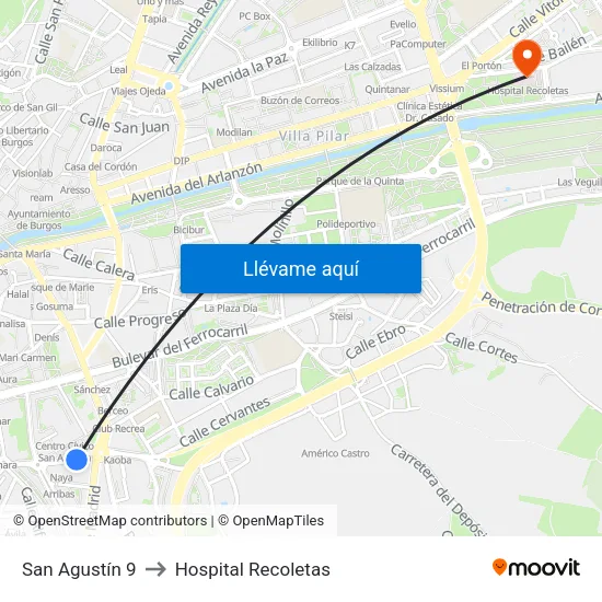 San Agustín 9 to Hospital Recoletas map