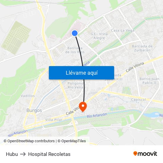 Hubu to Hospital Recoletas map