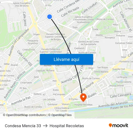 Condesa Mencía 33 to Hospital Recoletas map