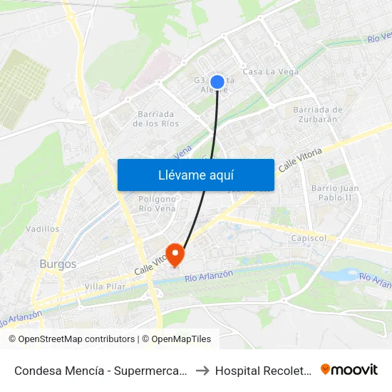 Condesa Mencía - Supermercado to Hospital Recoletas map