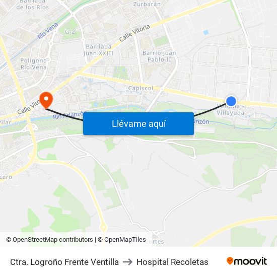 Ctra. Logroño Frente Ventilla to Hospital Recoletas map