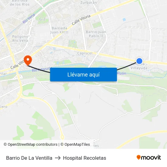Barrio De La Ventilla to Hospital Recoletas map