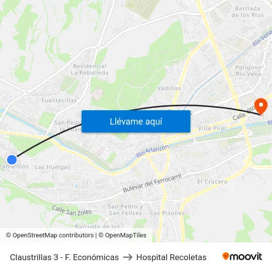 Claustrillas 3 - F. Económicas to Hospital Recoletas map