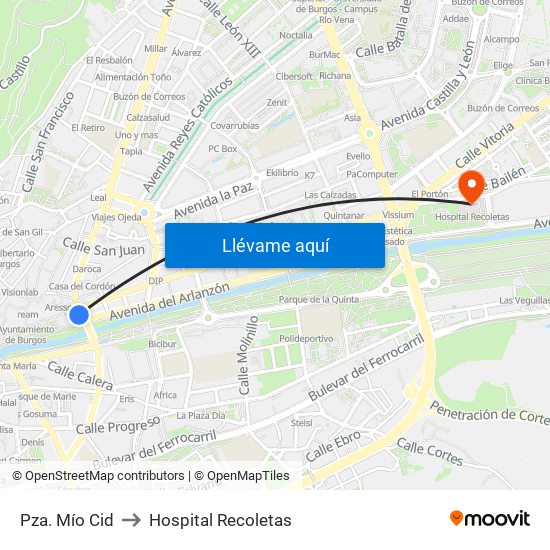 Pza. Mío Cid to Hospital Recoletas map