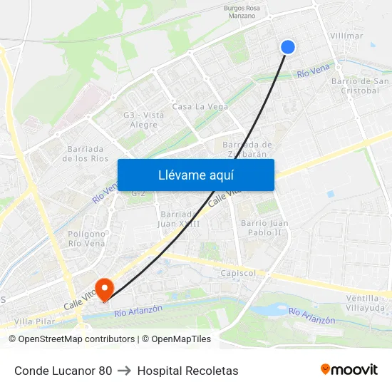 Conde Lucanor 80 to Hospital Recoletas map