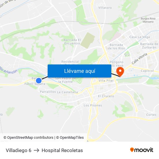 Villadiego 6 to Hospital Recoletas map