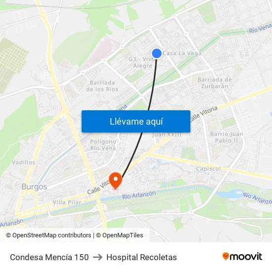 Condesa Mencía 150 to Hospital Recoletas map